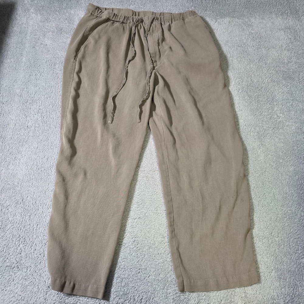 Caribbean Mens 36x32 Silk Drawstring Pants Taupe Khaki Relaxed Casual Trousers